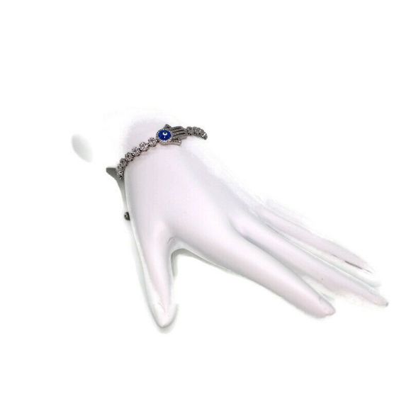 Hamsa Hand Bracelet 925 Silver Micro Pave Fatima - Picture 4 of 4